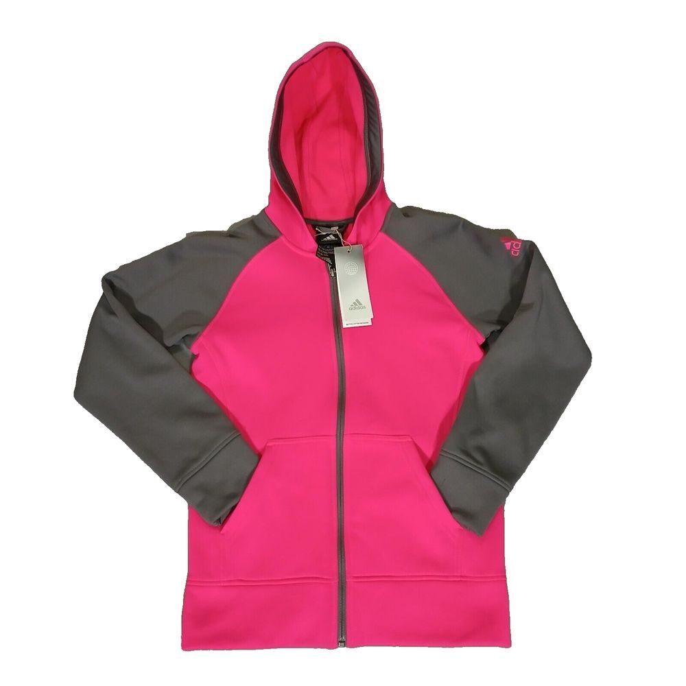 Adidas Kids Girls Clima warm Full-Zip Hoodie Shock Pink Granite Size M 10-12